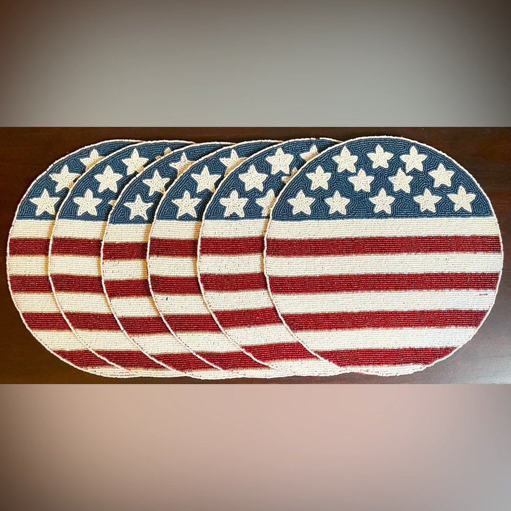 Round 4th of July USA Flag Beaded Placemats